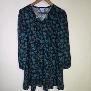 Draper James Floral Romantic Long Sleeve Mini Dress Blue Dark Brown Size Small